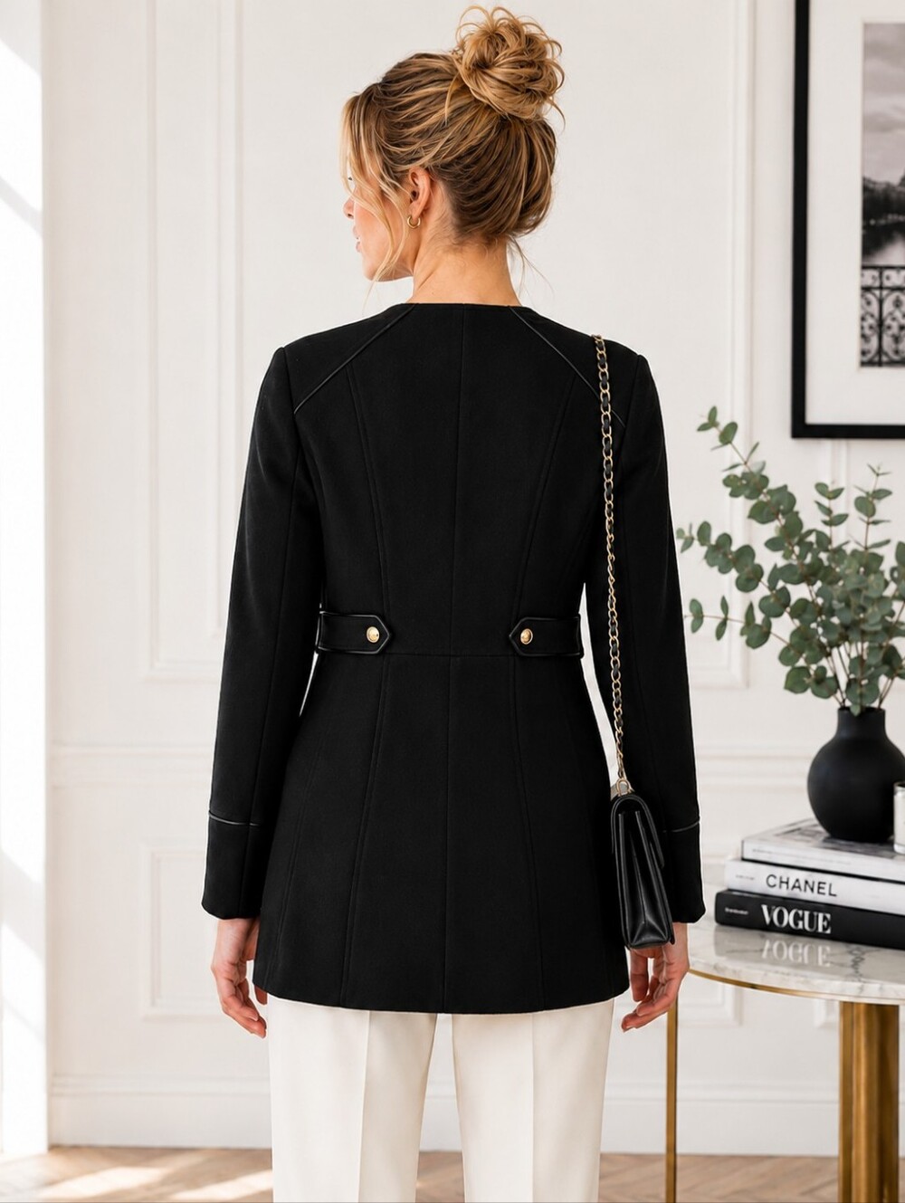 White House Black Market | Black Zip Front Jacket Gold Button Detail | Size: XS - Picture 2 of 9